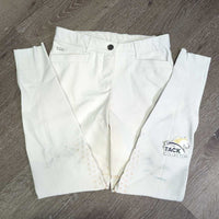 Euro Seat Breeches *gc/fair, discolored seat & legs, stains, dingy, seam rubs & pulls, threads/loose stitching, puckered?creased waist
