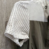 SS Show Shirt, Mesh, 1/3 Button up, Snap Collar *vgc/gc, mnr dirt?stains & snags, crinkled/puckered collar, dingy?, pits
