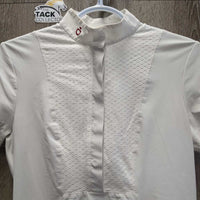 SS Show Shirt, 1/2 Button Up, Snap Collar *gc/fair, dingy, v.rubbed & linty, collar: seam puckers & edge stains
