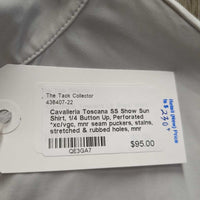 SS Show Sun Shirt, 1/4 Button Up, Perforated *xc/vgc, mnr seam puckers, stains, stretched & rubbed holes, mnr puckers, rubs & pills
