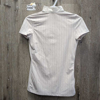 SS Perforated Show Shirt, Shoulder Zipper, Snap Collar *xc/vgc, mnr seam puckers & pit rubs/stretches, v.mnr stain
