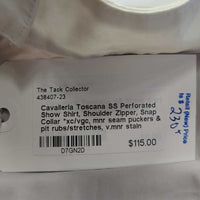SS Perforated Show Shirt, Shoulder Zipper, Snap Collar *xc/vgc, mnr seam puckers & pit rubs/stretches, v.mnr stain
