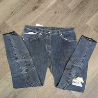 Euro Seat Denim Breeches *gc/fair, pulled seat seam, stains, rubs, hole, faded, seam puckers

