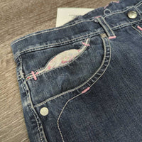 Euro Seat Denim Breeches *gc/fair, pulled seat seam, stains, rubs, hole, faded, seam puckers
