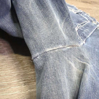 Euro Seat Denim Breeches *gc/fair, pulled seat seam, stains, rubs, hole, faded, seam puckers
