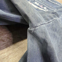 Euro Seat Denim Breeches *gc/fair, pulled seat seam, stains, rubs, hole, faded, seam puckers
