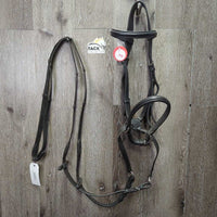 Leather Side Pull, Cotton Web Reins *vgc/gc, clean & film/residue, twists, faded, rubs, stiff
