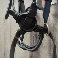 Leather Side Pull, Cotton Web Reins *vgc/gc, clean & film/residue, twists, faded, rubs, stiff
