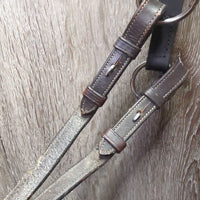Padded Monocrown Biothane Side Pull, Rsd/FS Cotton Web Reins *xc/vgc, mnr film, dirt & rubs, bent, cracks & faded
