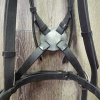 Padded Monocrown Biothane Side Pull, Rsd/FS Cotton Web Reins *xc/vgc, mnr film, dirt & rubs, bent, cracks & faded
