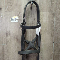 Monorcrown Biothane Side Pull, FS/Rsd Cotton Web Reins *vgc/gc, threads, clean, film, dirt, hair, stiff, scrapes, cracks
