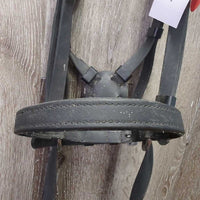 Monorcrown Biothane Side Pull, FS/Rsd Cotton Web Reins *vgc/gc, threads, clean, film, dirt, hair, stiff, scrapes, cracks
