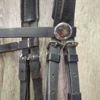 Monorcrown Biothane Side Pull, FS/Rsd Cotton Web Reins *vgc/gc, threads, clean, film, dirt, hair, stiff, scrapes, cracks
