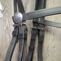 Monorcrown Biothane Side Pull, FS/Rsd Cotton Web Reins *vgc/gc, threads, clean, film, dirt, hair, stiff, scrapes, cracks
