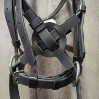 Monorcrown Biothane Side Pull, FS/Rsd Cotton Web Reins *vgc/gc, threads, clean, film, dirt, hair, stiff, scrapes, cracks
