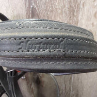 Monorcrown Biothane Side Pull, FS/Rsd Cotton Web Reins *vgc/gc, threads, clean, film, dirt, hair, stiff, scrapes, cracks
