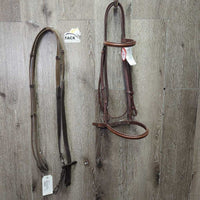 Rsd Narrow Padded Bridle, Cotton Web Reins *vgc, clean & dirty, seam film, stains, creases, dents, older, dry, stiff, loose threads
