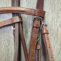 Rsd Narrow Padded Bridle, Cotton Web Reins *vgc, clean & dirty, seam film, stains, creases, dents, older, dry, stiff, loose threads
