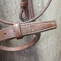 Rsd Narrow Padded Bridle, Cotton Web Reins *vgc, clean & dirty, seam film, stains, creases, dents, older, dry, stiff, loose threads
