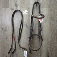Rsd/Padded Monocrown Bridle, Narrow Rubber Reins *like new/xc, clean, mnr residue/dirt, mismatched? reins
