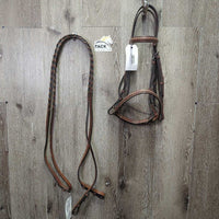 Rsd/FS Bridle, Braided Reins *xc/gc, clean, stiff, dry, rubs, v.chewed

