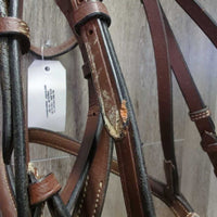 Rsd/FS Bridle, Braided Reins *xc/gc, clean, stiff, dry, rubs, v.chewed
