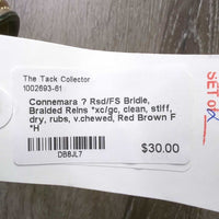 Rsd/FS Bridle, Braided Reins *xc/gc, clean, stiff, dry, rubs, v.chewed
