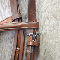 FS Rsd Padded Leather Bridle, Curb Reins *vgc, clean & dirty, reins: scraped edges, mismatched?
