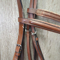 FS Rsd Padded Leather Bridle, Curb Reins *vgc, clean & dirty, reins: scraped edges, mismatched?
