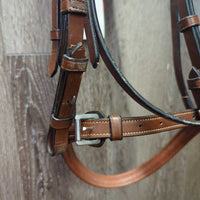 FS Rsd Padded Leather Bridle, Curb Reins *vgc, clean & dirty, reins: scraped edges, mismatched?
