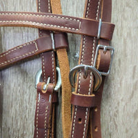 Double Stitch L Double Leather Headstall *xc/like new, mnr chews & film
