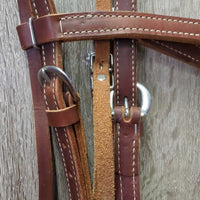 Double Stitch L Double Leather Headstall *xc/like new, mnr chews & film
