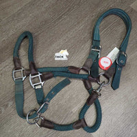 Nylon Rope & Web Leather Trimmmed Halter, adj, snap *vgc/gc, dirt, rubs, frays
