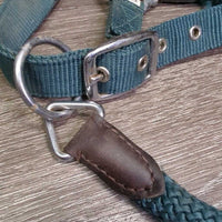 Nylon Rope & Web Leather Trimmmed Halter, adj, snap *vgc/gc, dirt, rubs, frays
