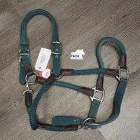 Nylon Rope & Web Leather Trimmmed Halter, adj, snap *vgc/gc, dirt, rubs, frays
