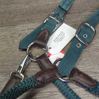 Nylon Rope & Web Leather Trimmmed Halter, adj, snap *vgc/gc, dirt, rubs, frays
