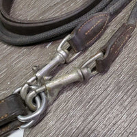 Narrow Nylon Rope & Leather Draw Reins, Girth Connectors *gc/vgc, dirty, residue, rubs, twist
