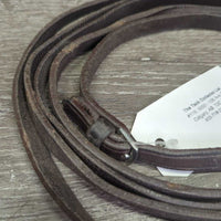 Narrow Draw Reins, snaps *gc/fair, dirty, twists, slices, chews, creases, stiff, dry, scrapes, rubs
