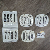 3x 4# Horse Show Numbers, 4x els, Case *gc, stains, dirty, marker, residue, missing numbers
