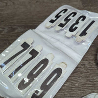 3x 4# Horse Show Numbers, 4x els, Case *gc, stains, dirty, marker, residue, missing numbers
