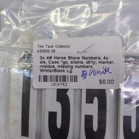 3x 4# Horse Show Numbers, 4x els, Case *gc, stains, dirty, marker, residue, missing numbers
