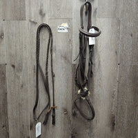 Thick Soft Rsd Padded Monocrown Figure 8 Bridle, Braided Reins *vgc, mnr dirt, rubs, creases, clumpy, older?
