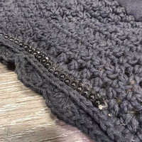 Long Crochet Fly Veil Bonnet, 2x Beaded Bling, nose elastic *gc, mnr hair, dirt & inside stains & fading, curled edges
