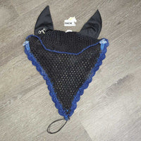 Long Crochet Fly Veil Bonnet, 2x piping, nose elastic *gc, mnr hair, dirt & inside fading
