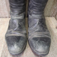 Dress Boots, zips *fair, rubs, scrapes, faded, creases/hard folds, torn heel cover, repairs, stretched els, cracked/hole
