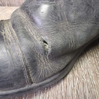 Dress Boots, zips *fair, rubs, scrapes, faded, creases/hard folds, torn heel cover, repairs, stretched els, cracked/hole

