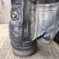 Dress Boots, zips *fair, rubs, scrapes, faded, creases/hard folds, torn heel cover, repairs, stretched els, cracked/hole
