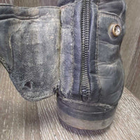 Dress Boots, zips *fair, rubs, scrapes, faded, creases/hard folds, torn heel cover, repairs, stretched els, cracked/hole
