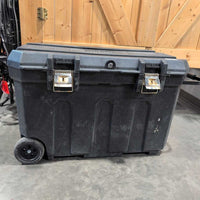 Craftsman Plastic Tack Trunk, Wheels, Pull Out Handle *gc, dirty, tape, oily?residue top, NO Trays
