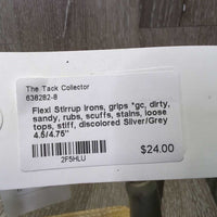 Flexi Stirrup Irons, grips *gc, dirty, sandy, rubs, scuffs, stains, loose tops, stiff, discolored
